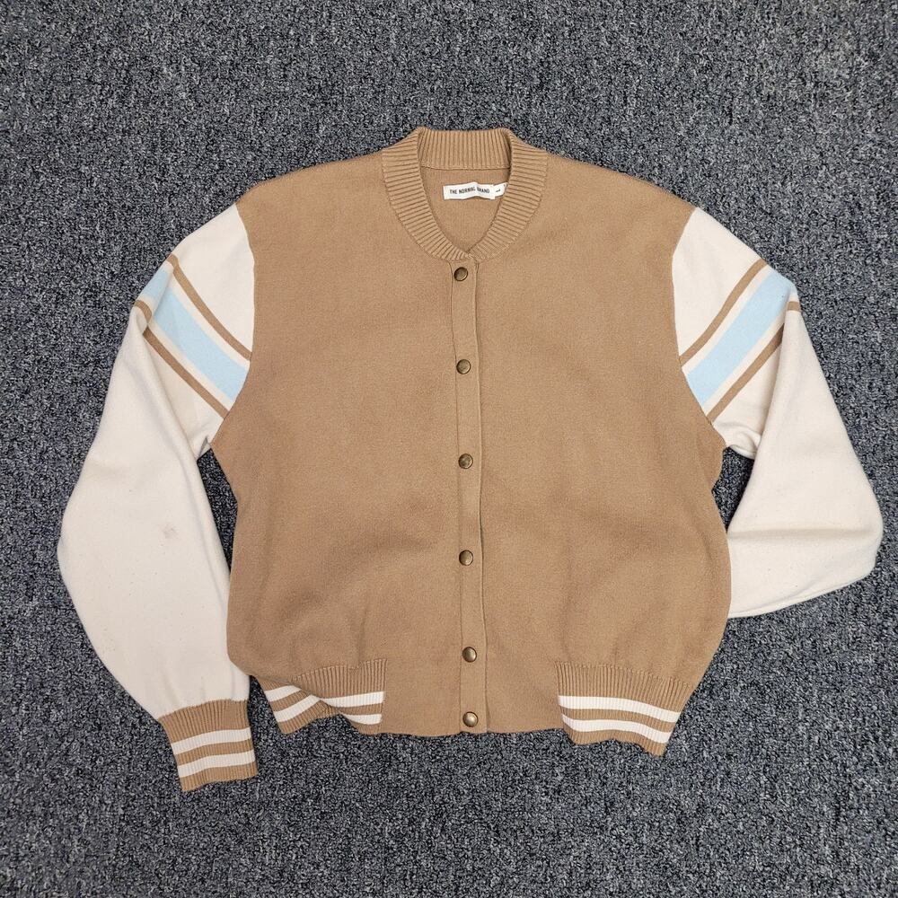 The Normal Brand Varsity Cardigan Brown Cream M Preppy Retro College Knit Fall
